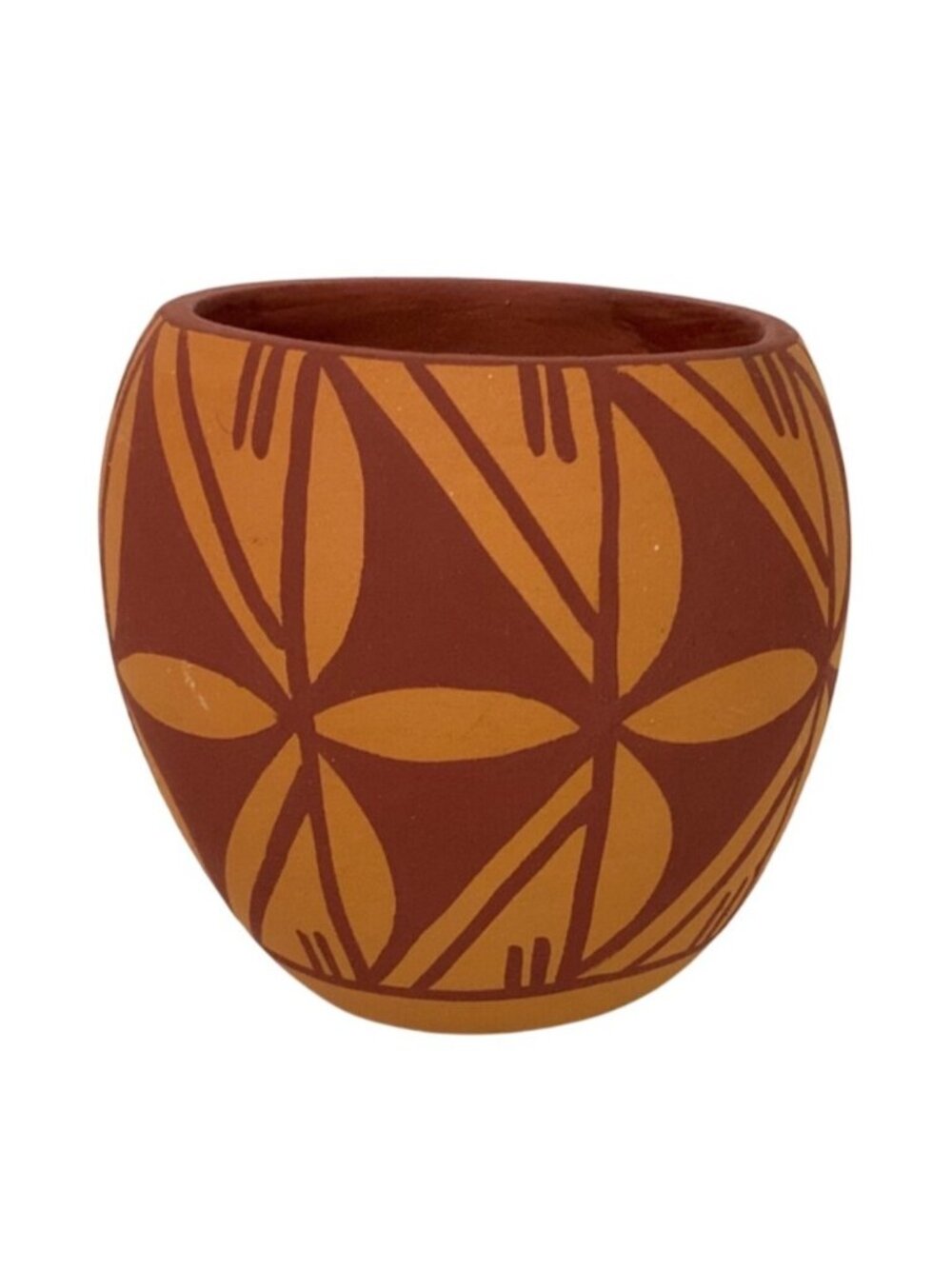 Jemez Pueblo Signed Mini Terra Cotta Pot By Ortiz Geometric Tribal Pattern